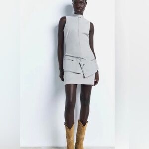 Zara Mini invisible Zipper Dress with Pocket Waist Belt